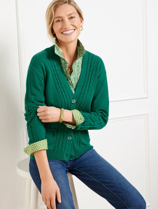 Cable Knit V-Neck Cardigan Talbots