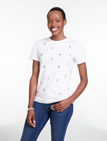 Embroidered Crewneck Tee - Anchors Away