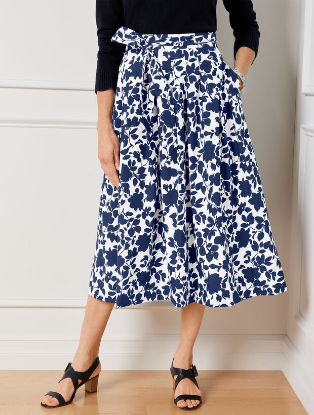 Modern Poplin Fit & Flare Skirt - Artistic Floral | Talbots