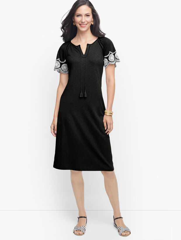 Embroidered Sleeve Knit Shift Dress | Talbots Embroidered Sleeve Knit Shift Dress | Talbots