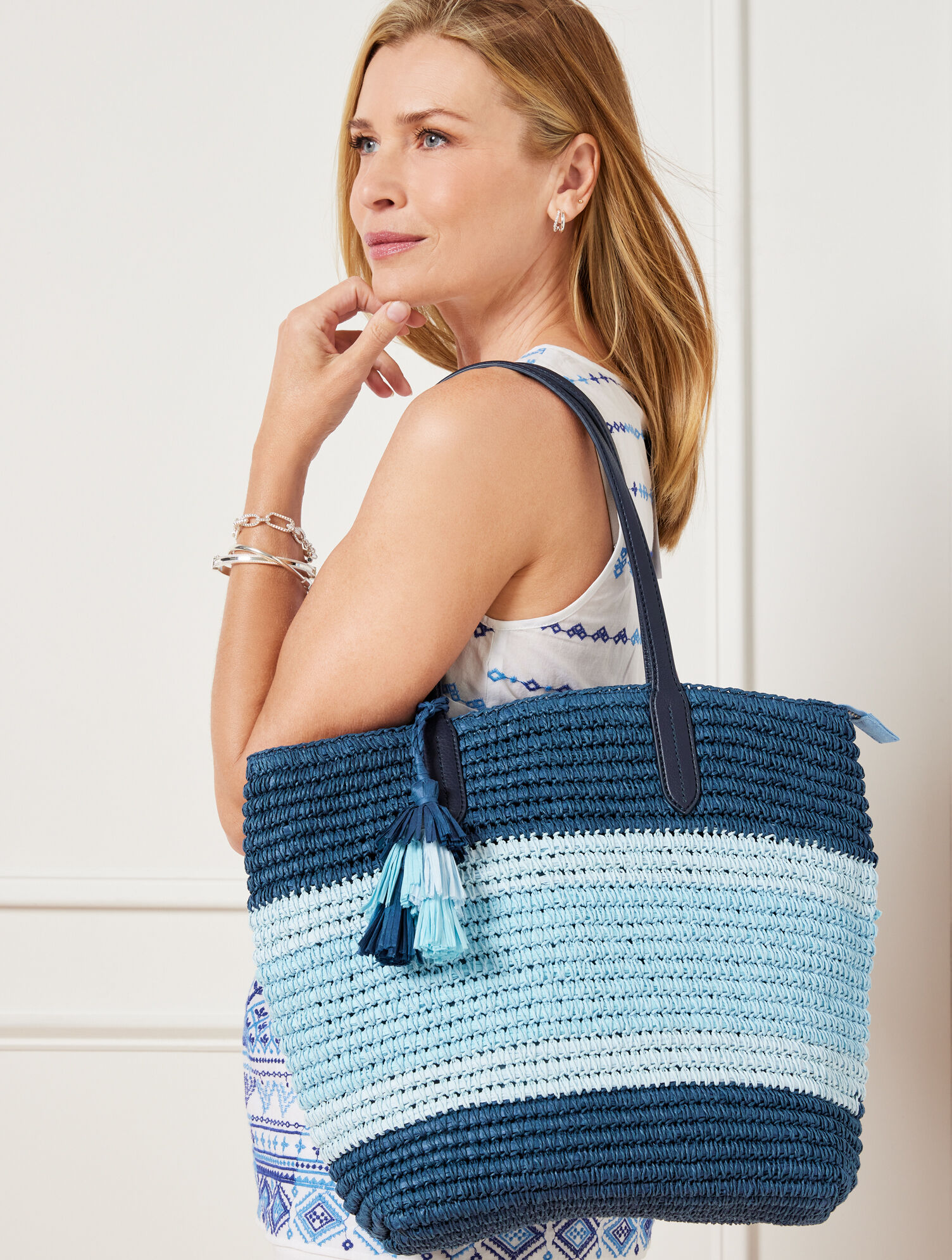 Talbots Colorblock Colorblock Paper Straw Tote | Talbots