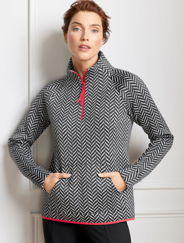 Chevron Elliptical Hem Half-Zip Pullover