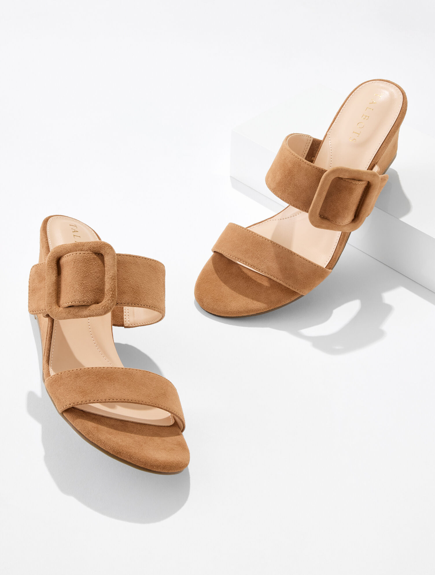 Royce Buckle Wedge Sandals - Suede