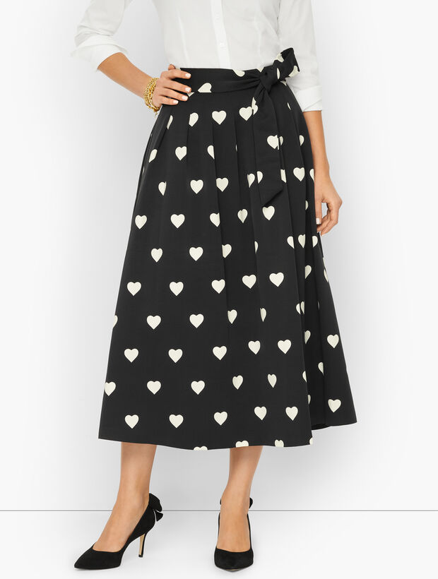 Tie Waist Faille Maxi Skirt - Heart Print