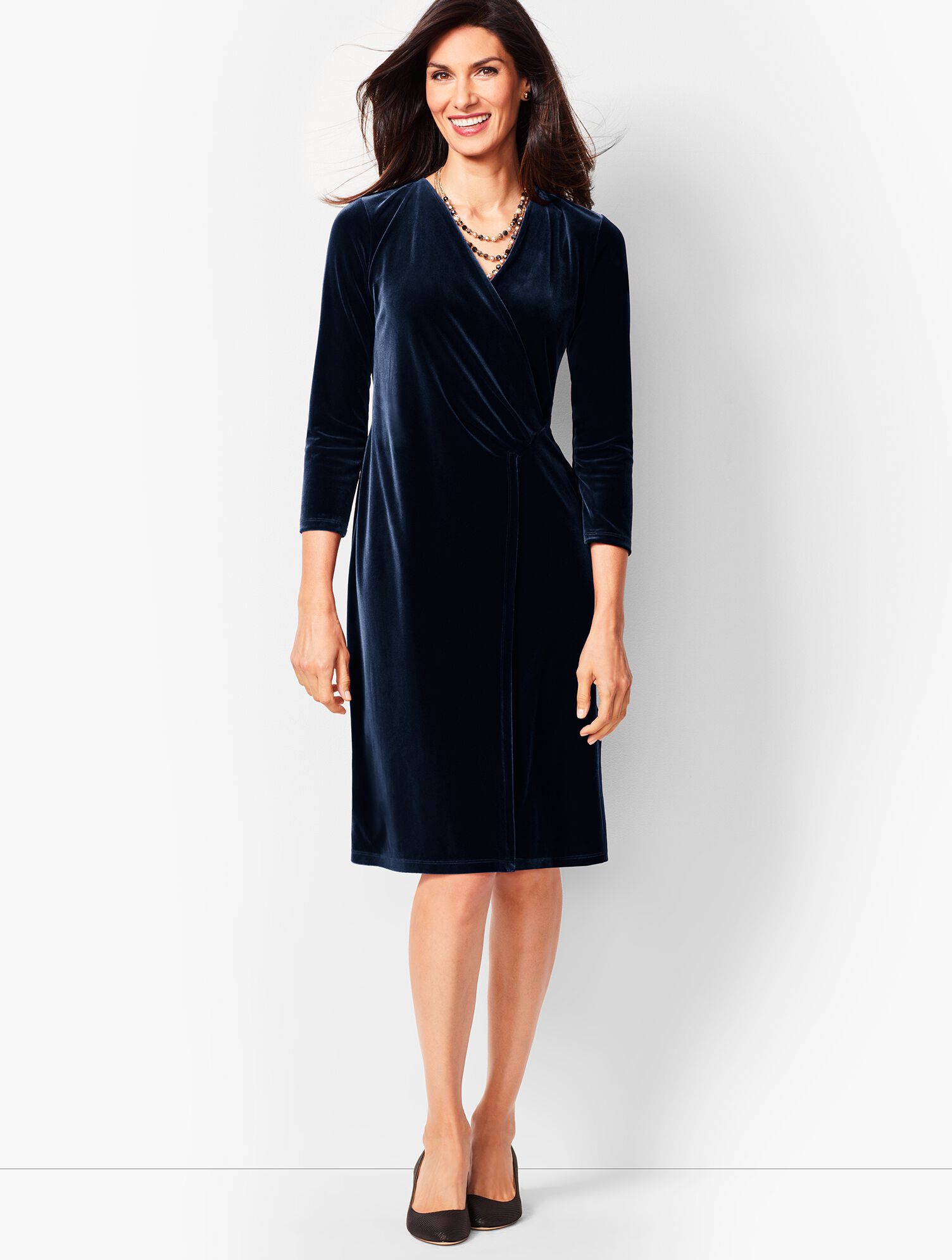 Velvet Faux-Wrap Sheath Dress