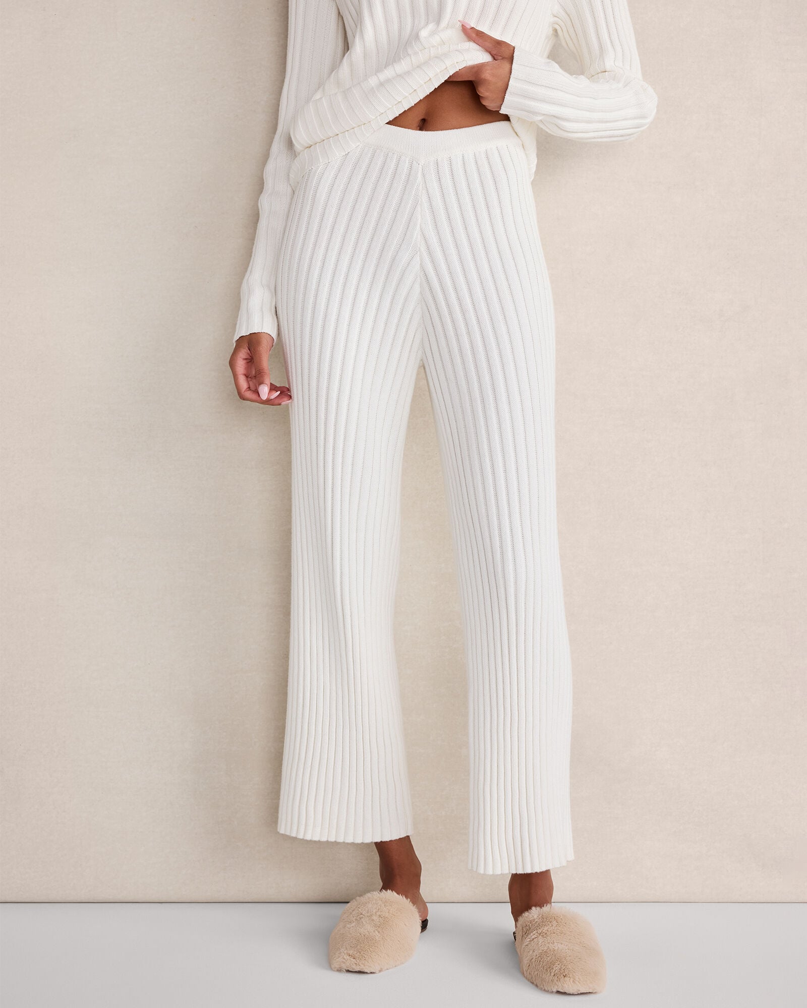 ribbed dress pants Ribbed Hacci Wide Leg Pant