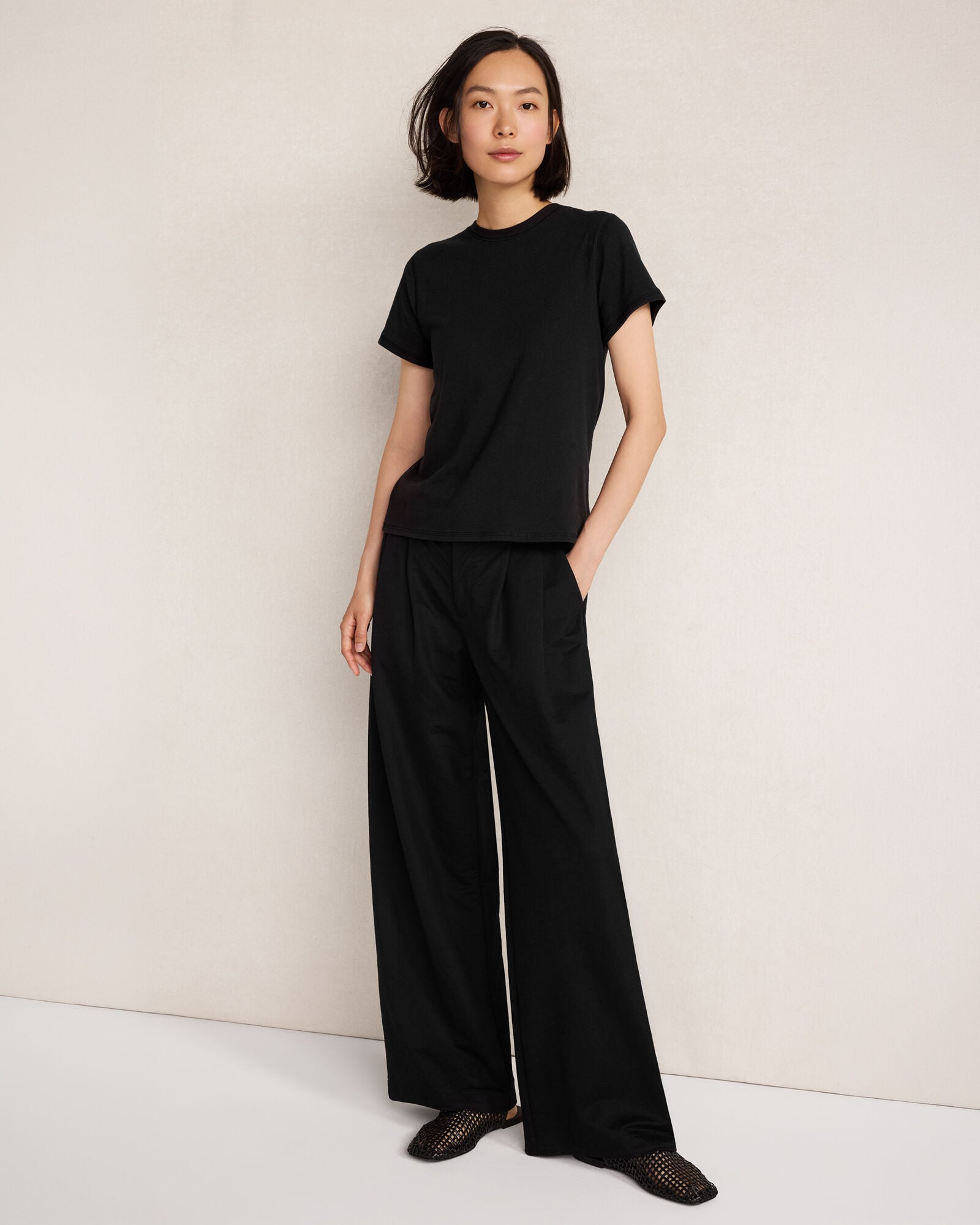 Double Knit Pleated Wide Leg Trousers
