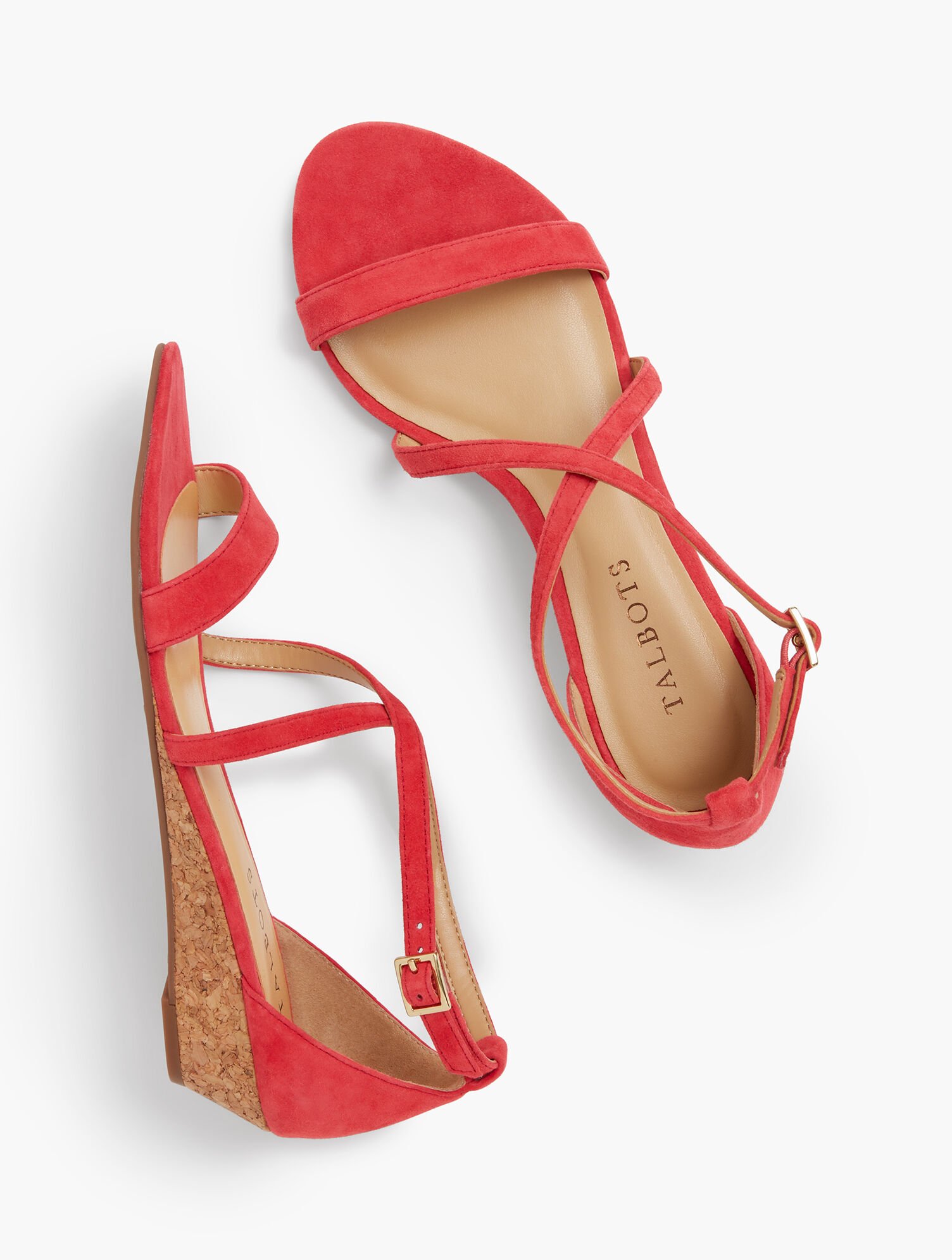 Capri Cross-Strap Mini-Wedge Sandals Suede Talbots