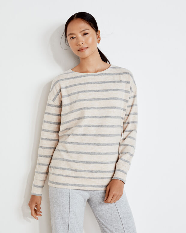 Marled Knit Striped Boat Neck Top