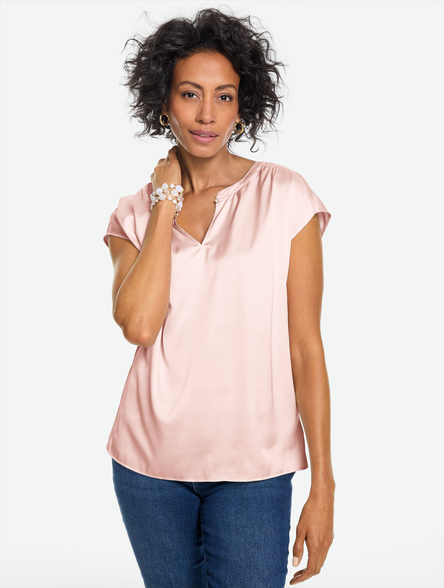 Soft Satin Charmeuse Split Neck Top