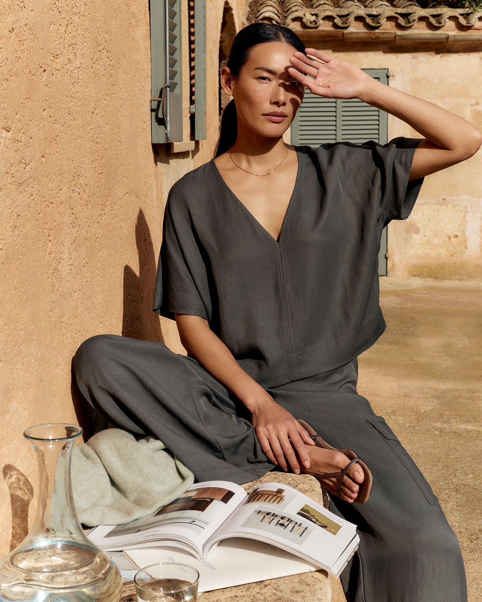Viscose Linen V-Neck Top
