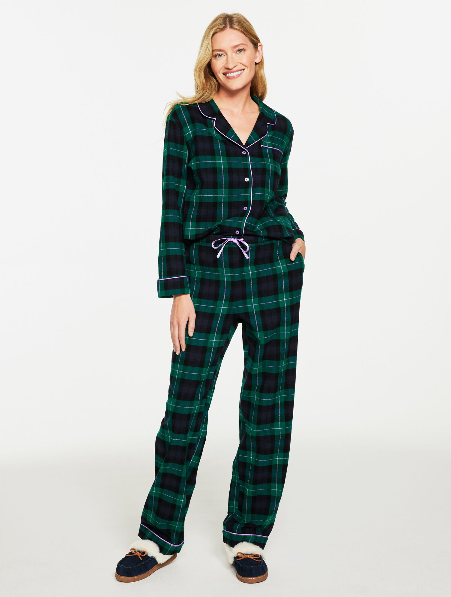 Cotton Flannel Pajama Set - Prancer Black Watch
