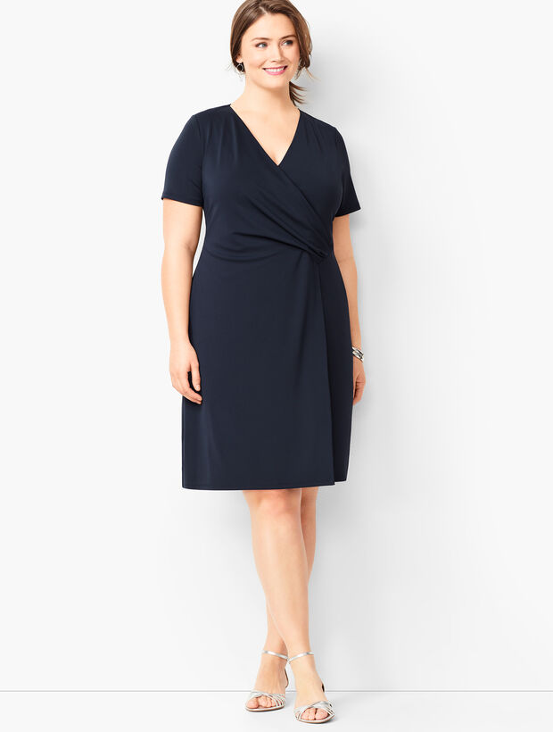 Plus Size Knit Jersey Faux-Wrap Dress Talbots