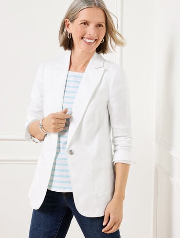 Tailored Seaming Linen Blazer - White