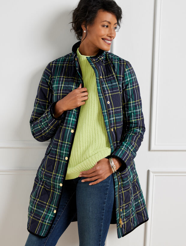 Quilted Long Barn Jacket - Cabin Plaid