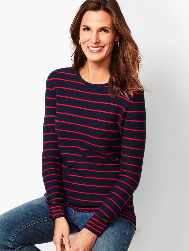 Textured-Stripe Crewneck Sweater