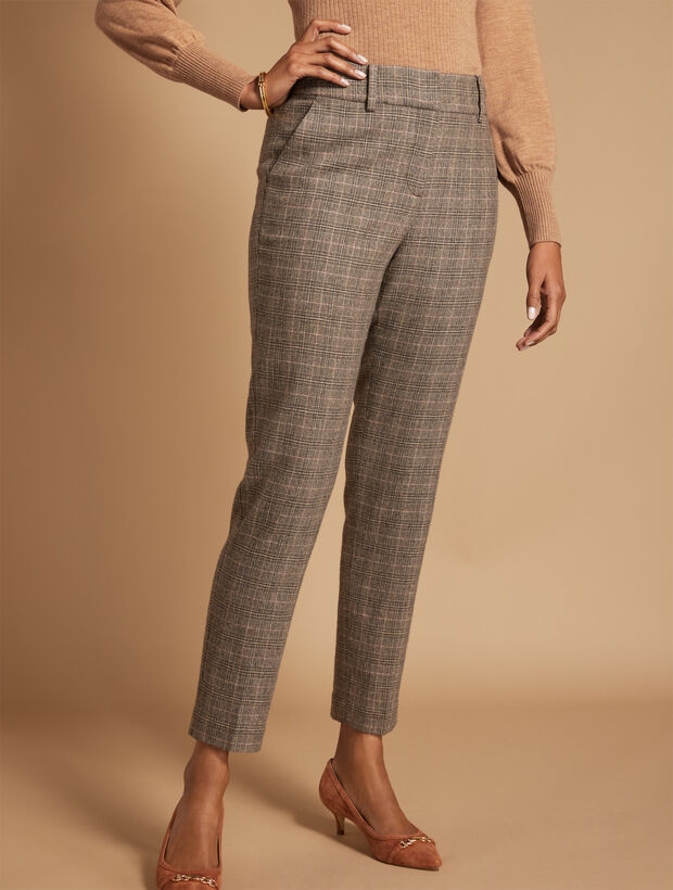 Italian Wool Blend Tapered Ankle Pants - Glen Plaid