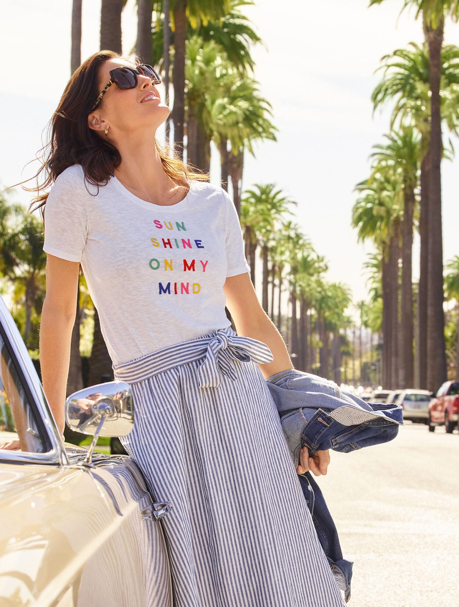 Candy Stripe Linen Midi Skirt