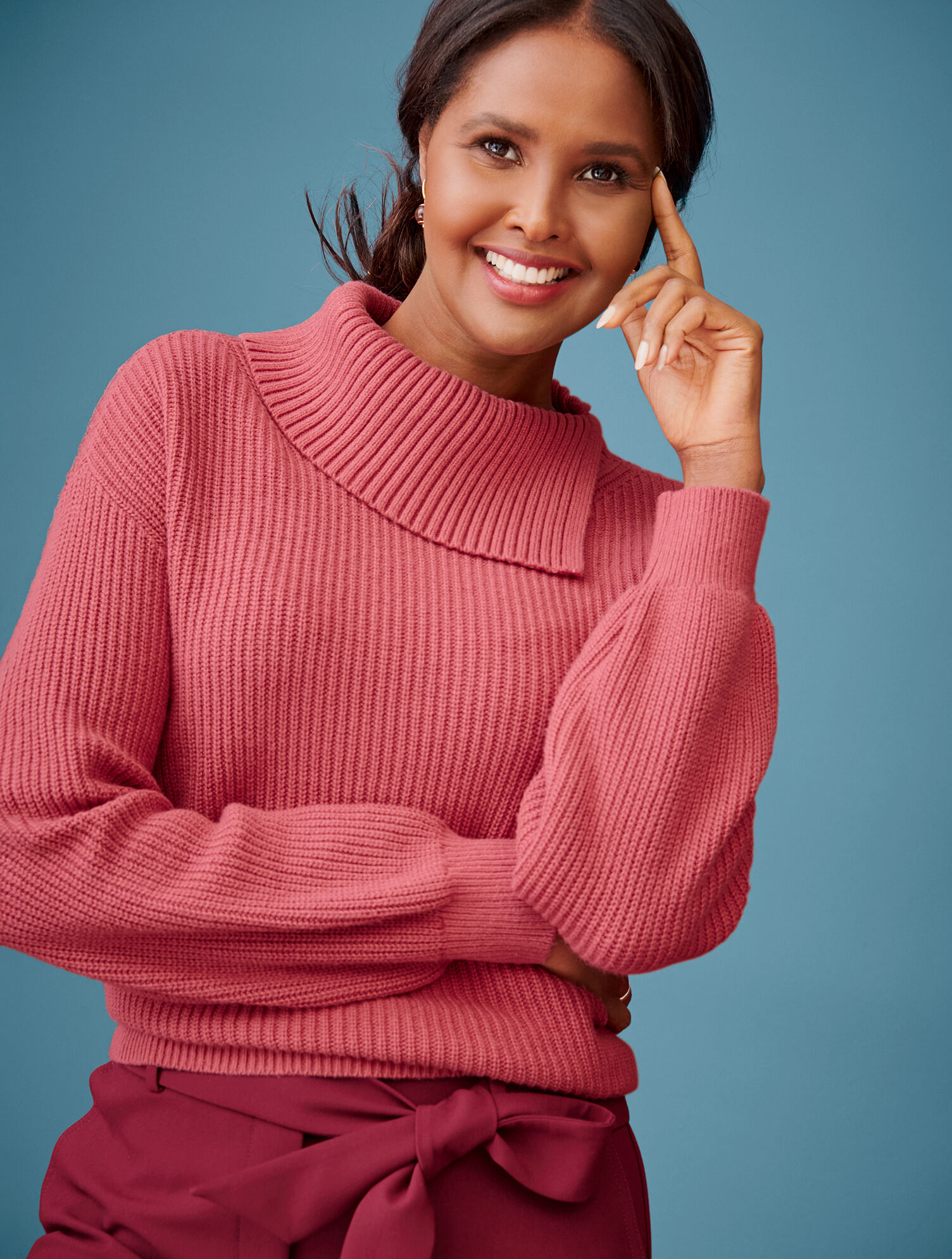 Shaker Stitch Split Neck Sweater