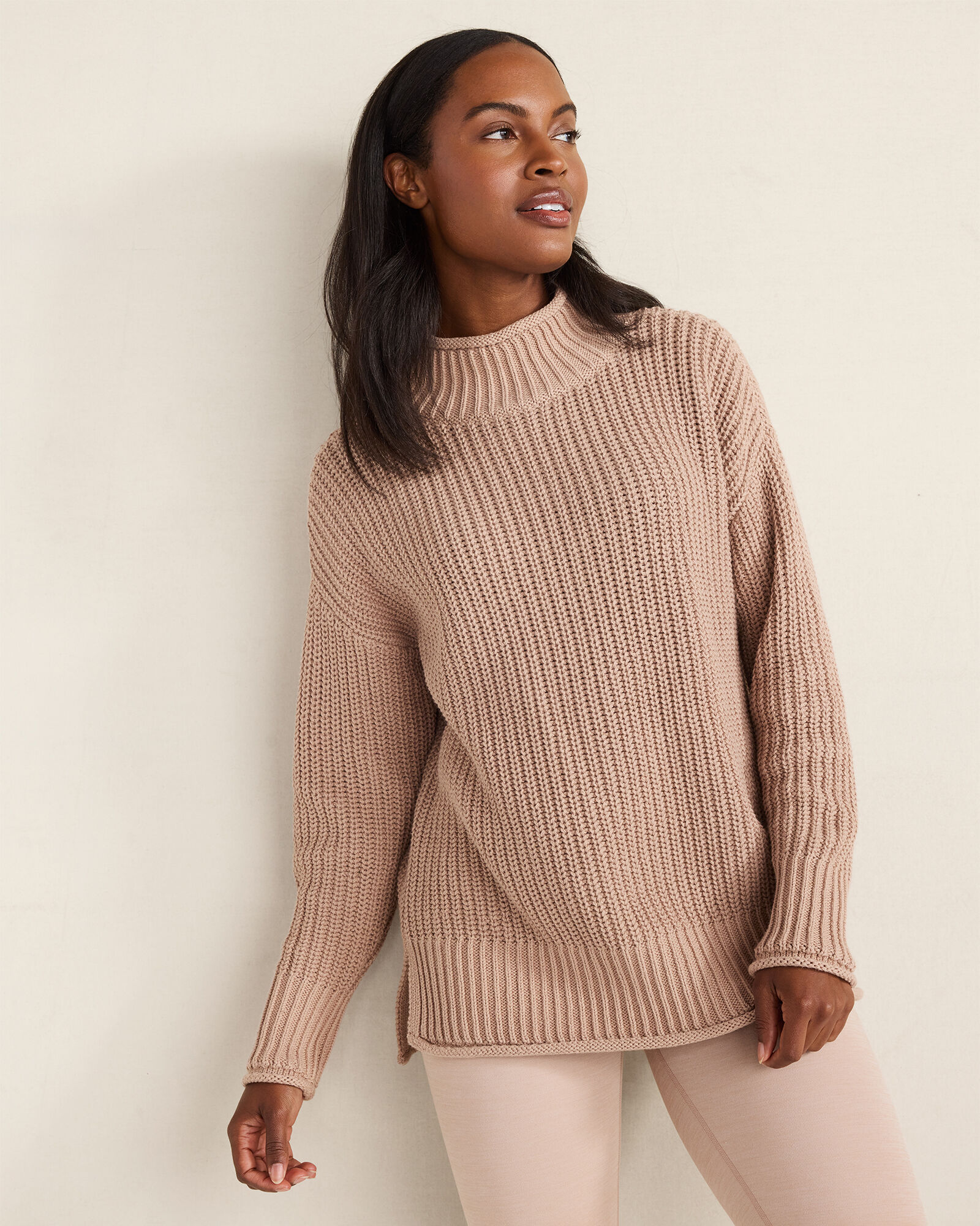 Organic Cotton Shaker Stitch Roll Neck Sweater