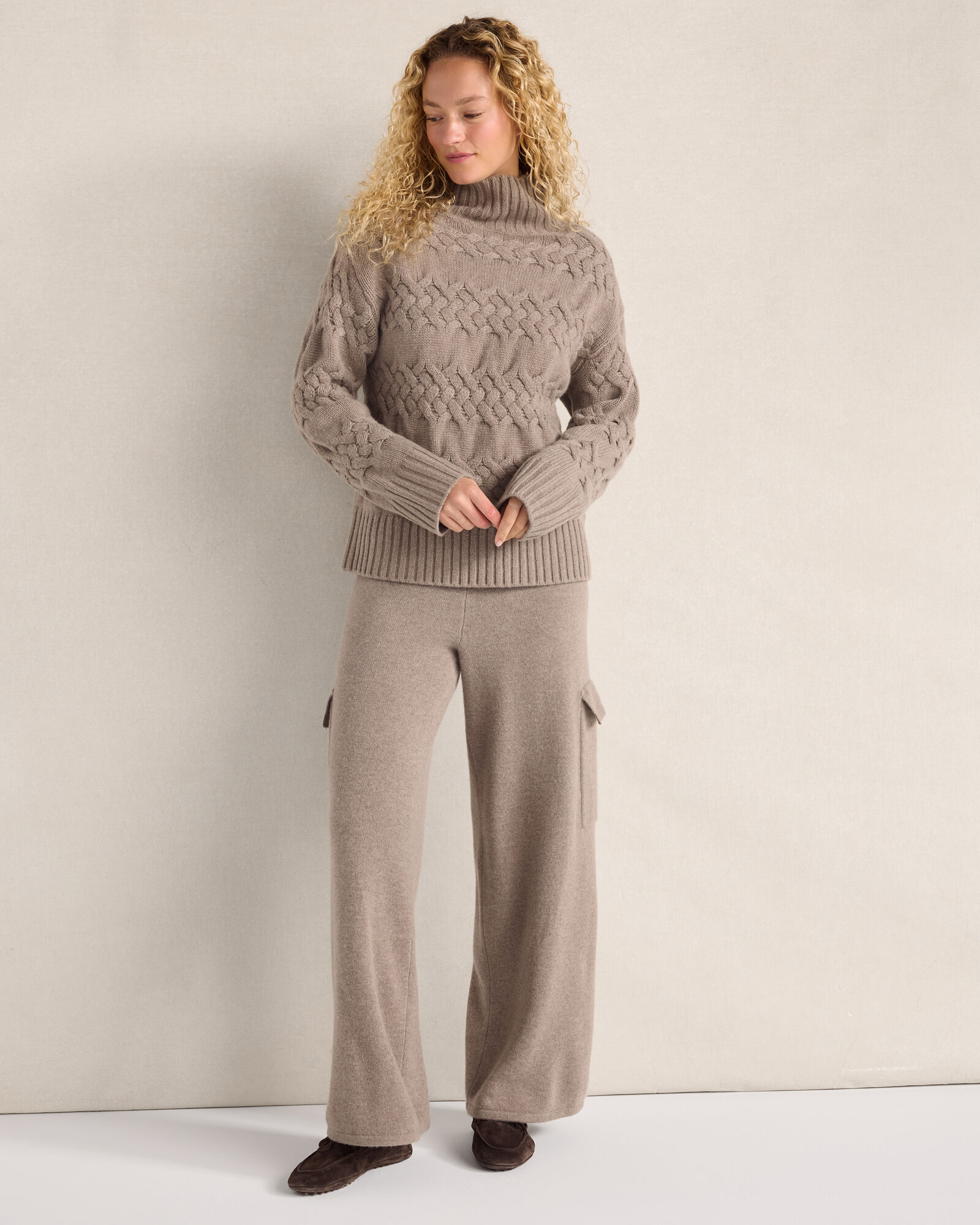 Cashmere Wide Leg Cargo Pants