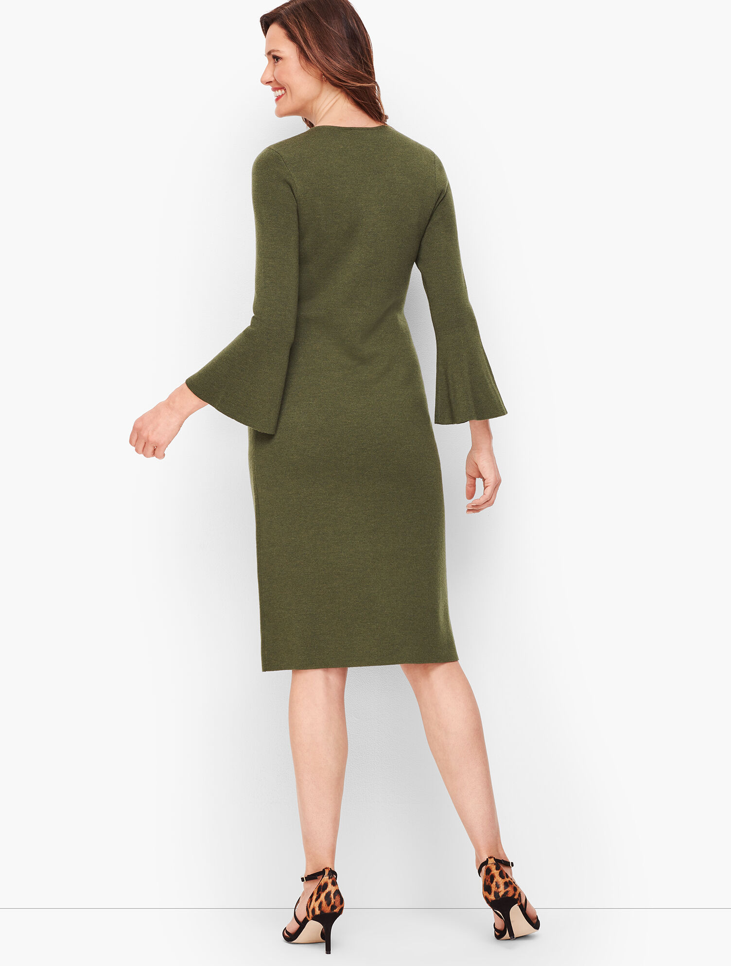 Merino Flounce Sleeve Sweater Dress