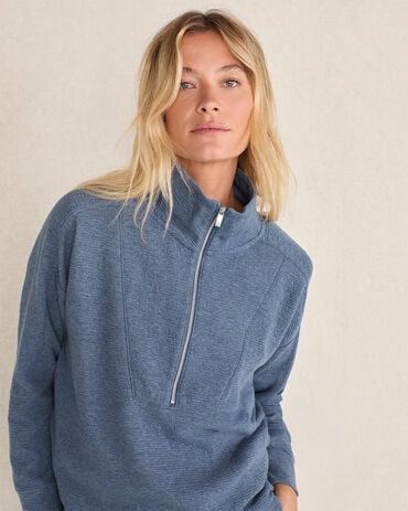 Cotton Blend Ottoman Rib Half Zip Pullover