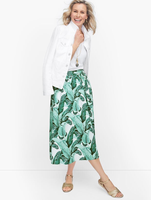 Linen Palm Leaves Midi Skirt