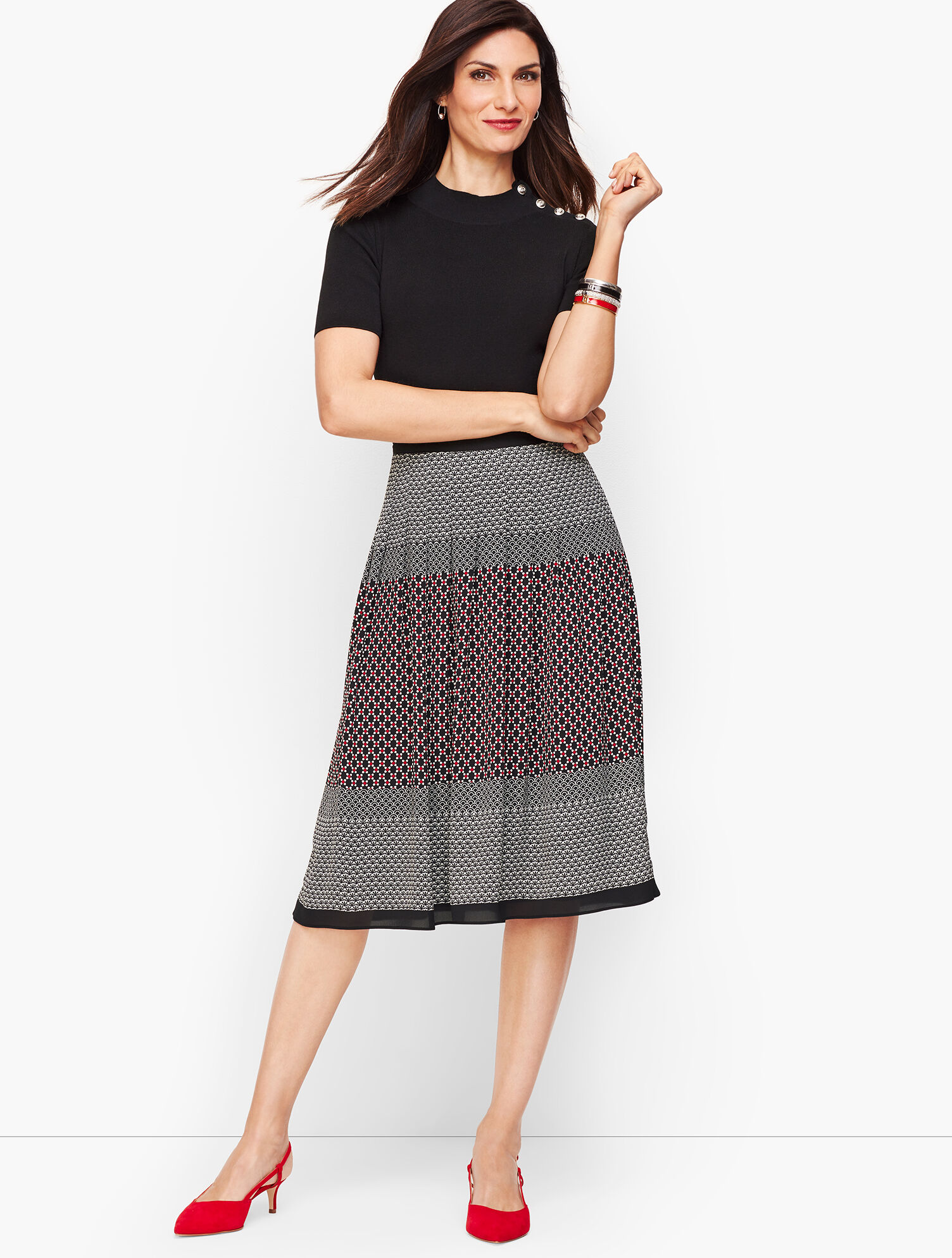 Geo Print Pleated Full Skirt