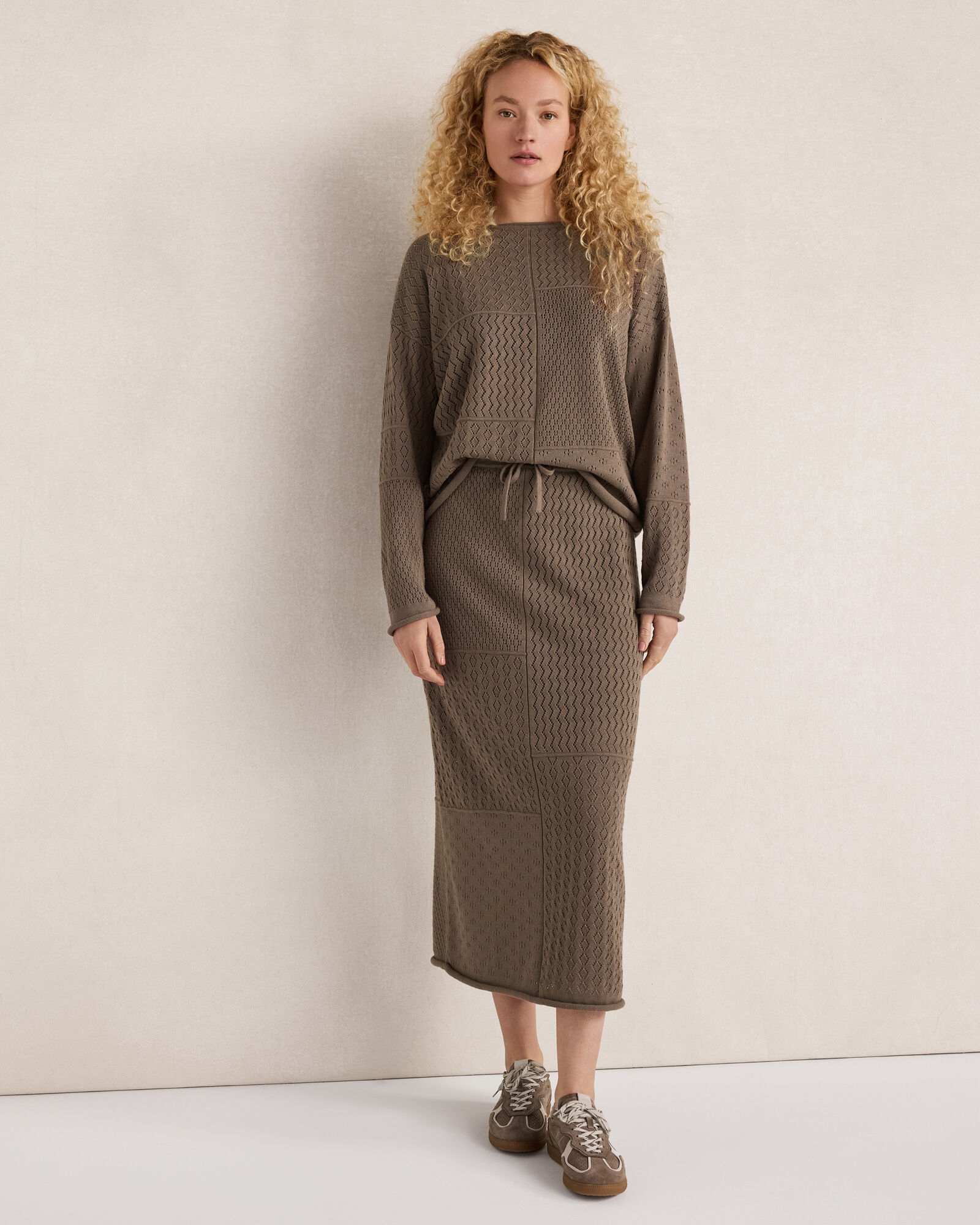 Organic Cotton Mixed Stitch Midi Skirt