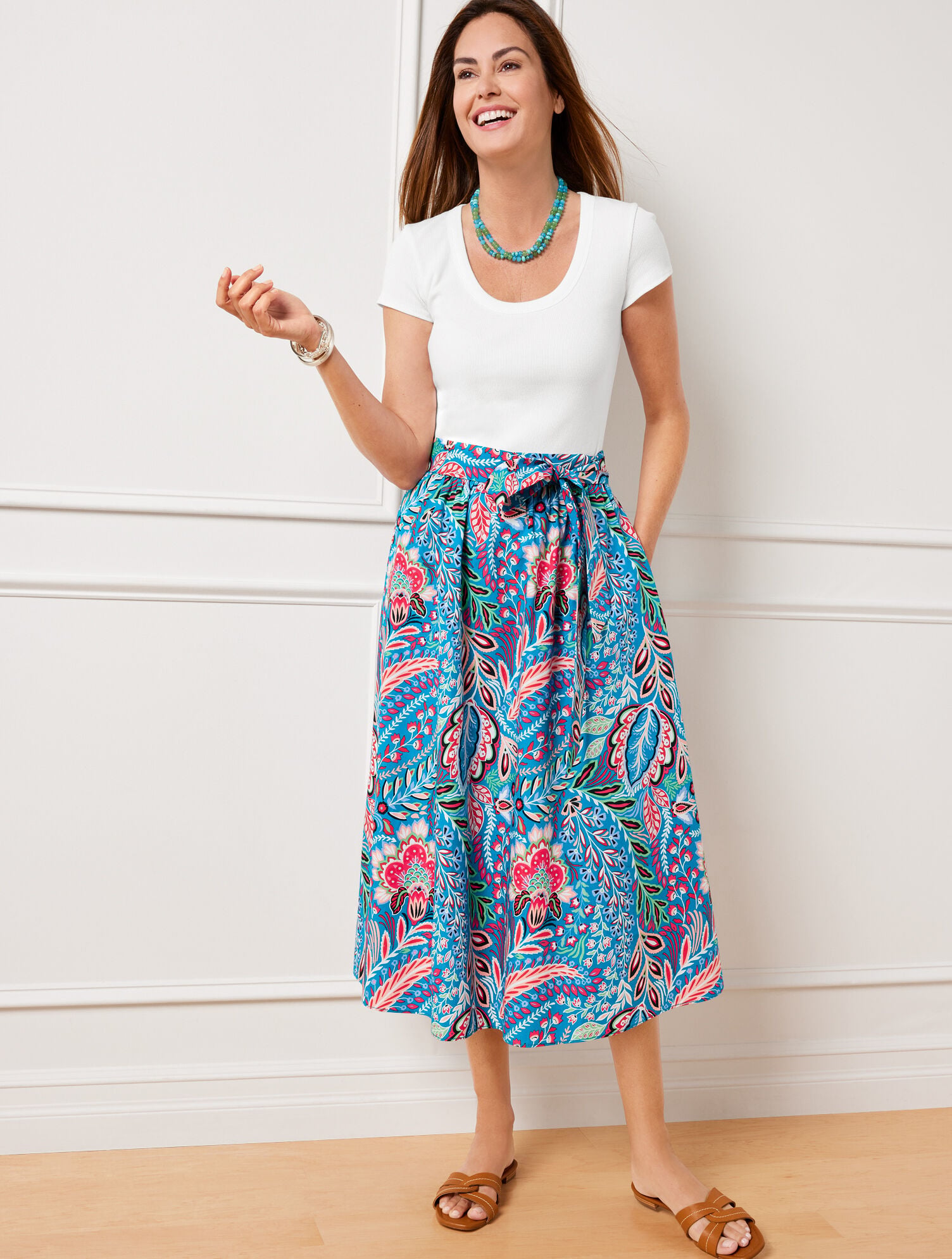 Poplin Fit & Flare Skirt - Paisley Botanical | Talbots