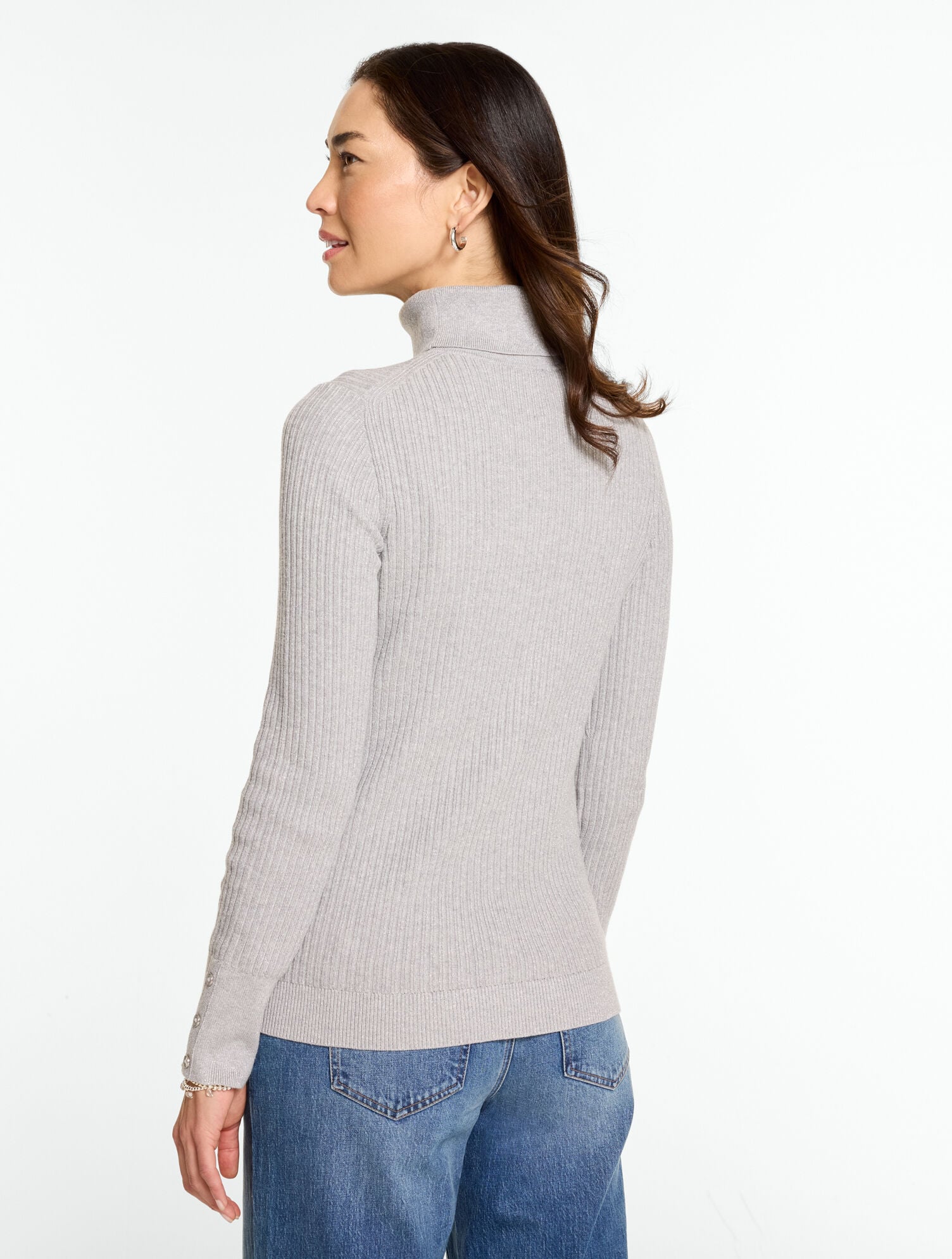 Metallic Ribbed Turtleneck Pullover