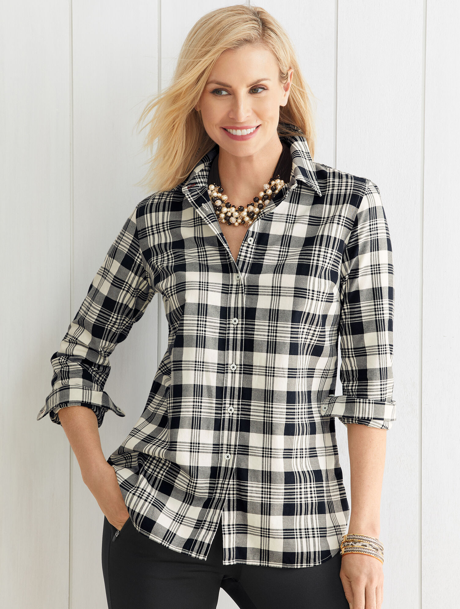 Classic Cotton Shirt Casual Plaid Talbots