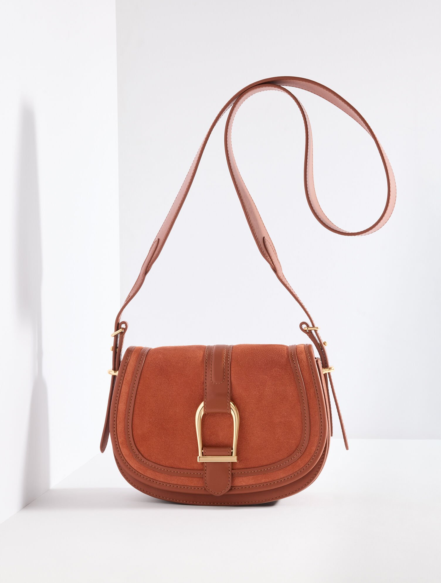 Suede &amp; Leather Saddle Bag