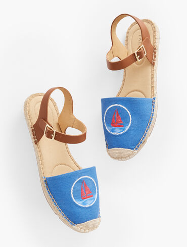 Izzy Embroidered Espadrille Flats - Sailboat