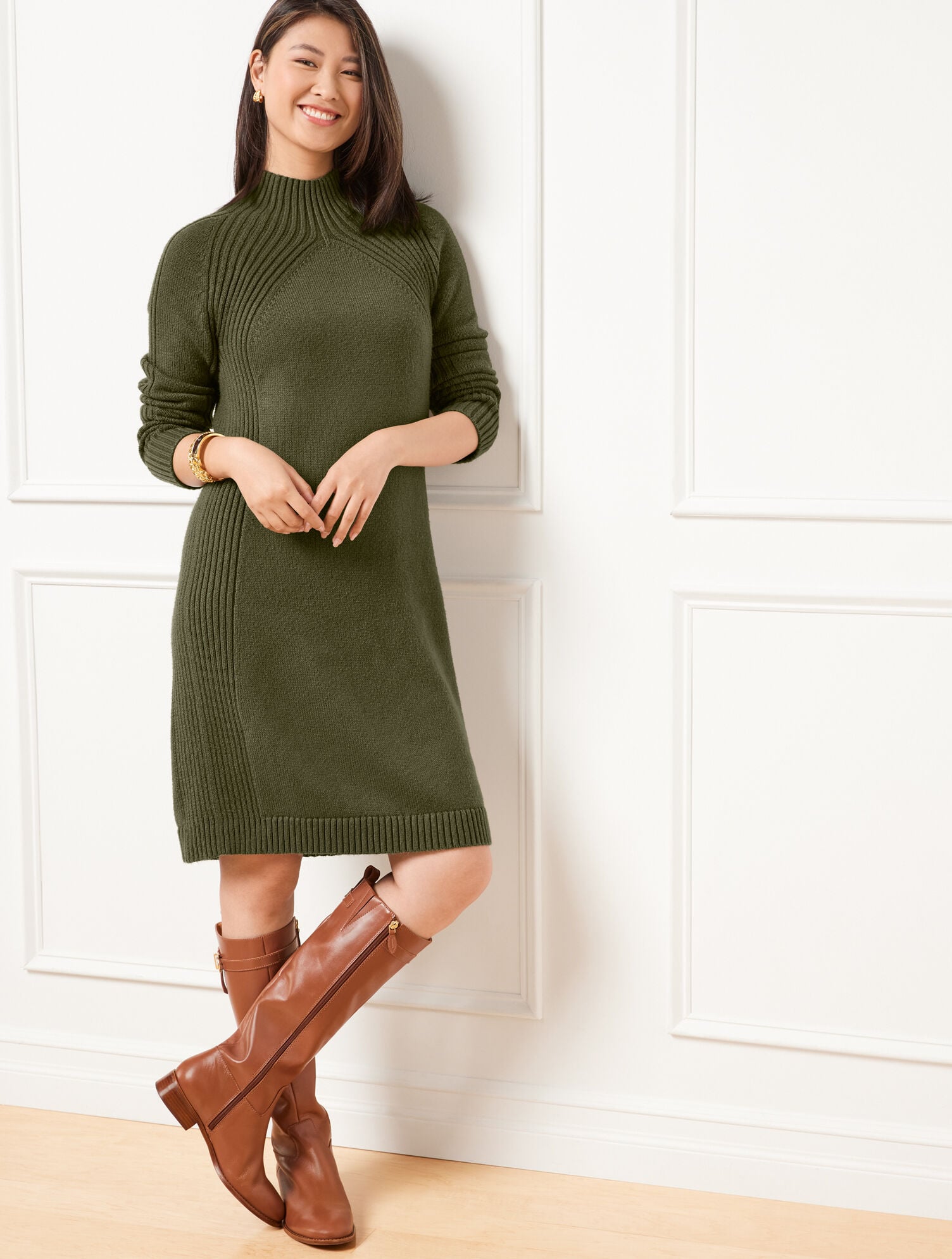 green mock neck sweater dress Green Lilac Dirndl – Stylish Bavarian Dress for Oktoberfest main image 1