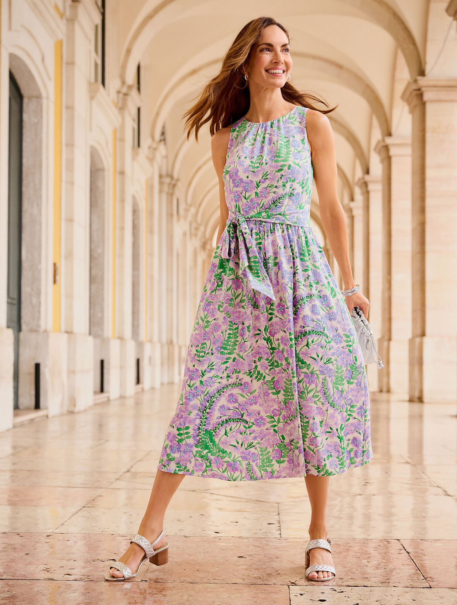 slim fit dress slacks H&M Purple/Green Floral A-Line V-Neck Long Sleeve Dress- Size L – The Saved  Collection main image 0