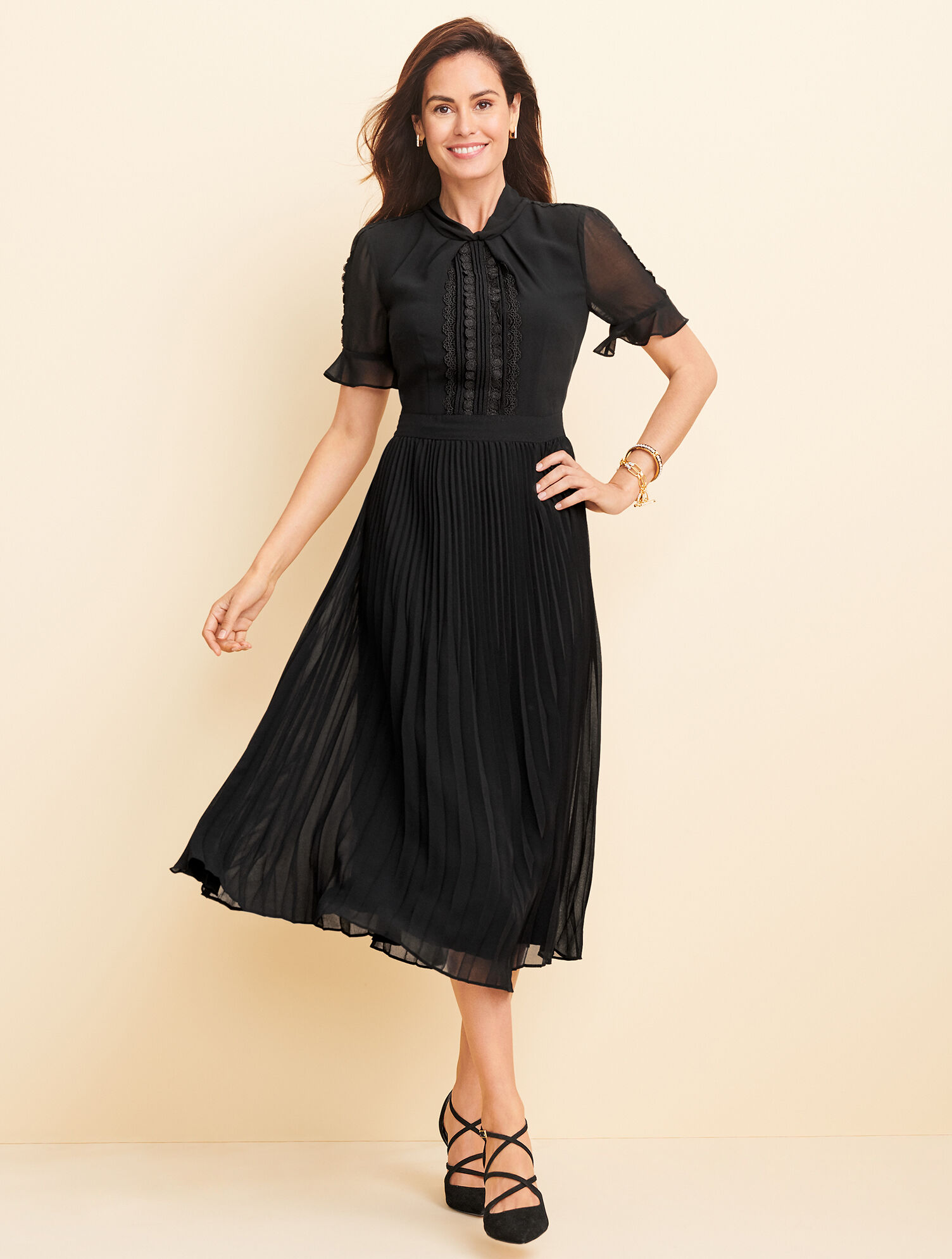 Lace Trim Pleated Fit & Flare Dress | Talbots
