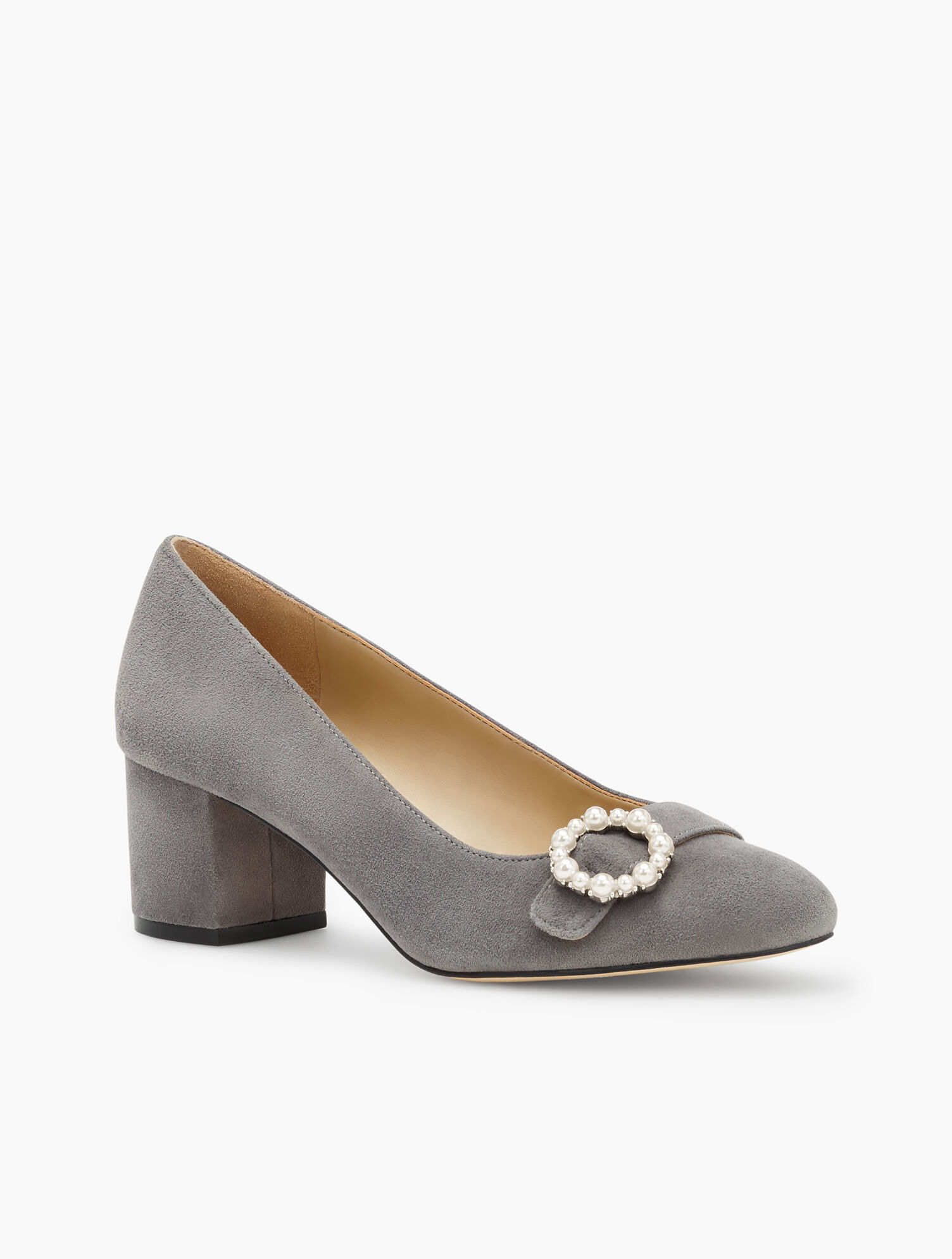 Isa Block Heel Pumps - Pearl Buckle