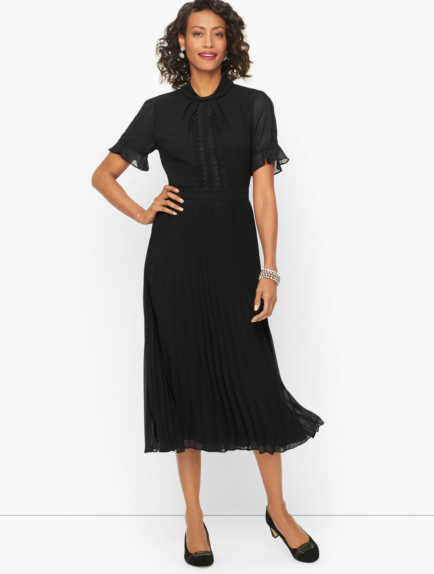 talbots formal dresses Lace Trim Pleated Fit & Flare Dress talbots lemon dress