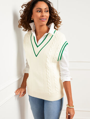 Drop Shoulder Cable Knit Sweater Vest