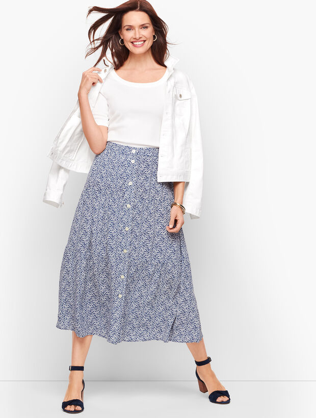 Tiered Button Front Skirt - Floral Vine Print