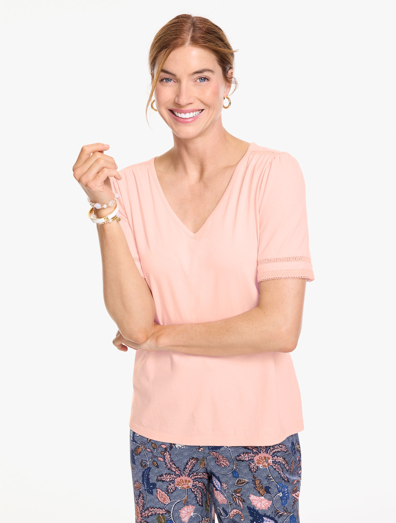Lace Trim Short Sleeve Top