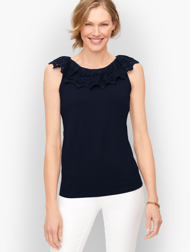 Eyelet Ruffle Ballet Neck Top
