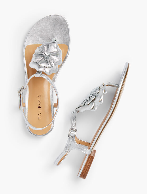 Keri Nappa Leather Flower Sandals - Metallic
