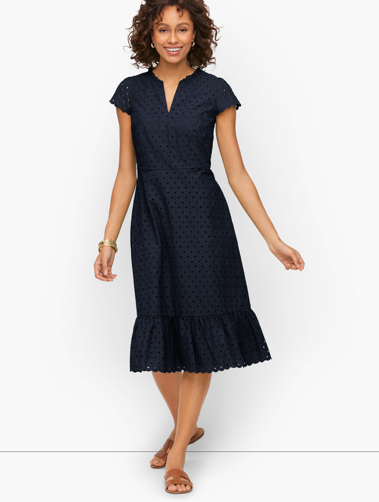 Embroidered Fit & Flare Dress - Geo Eyelet | Talbots