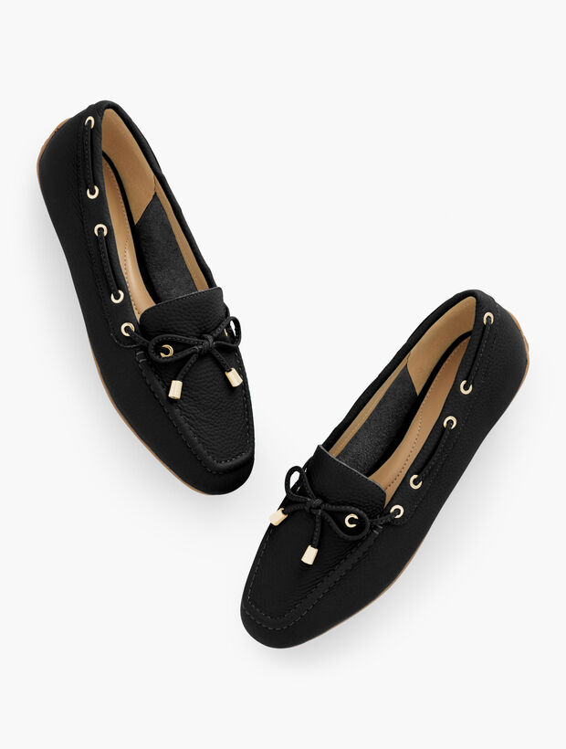 Jessie Pebbled Leather Driving Moccasins - Tie Detail