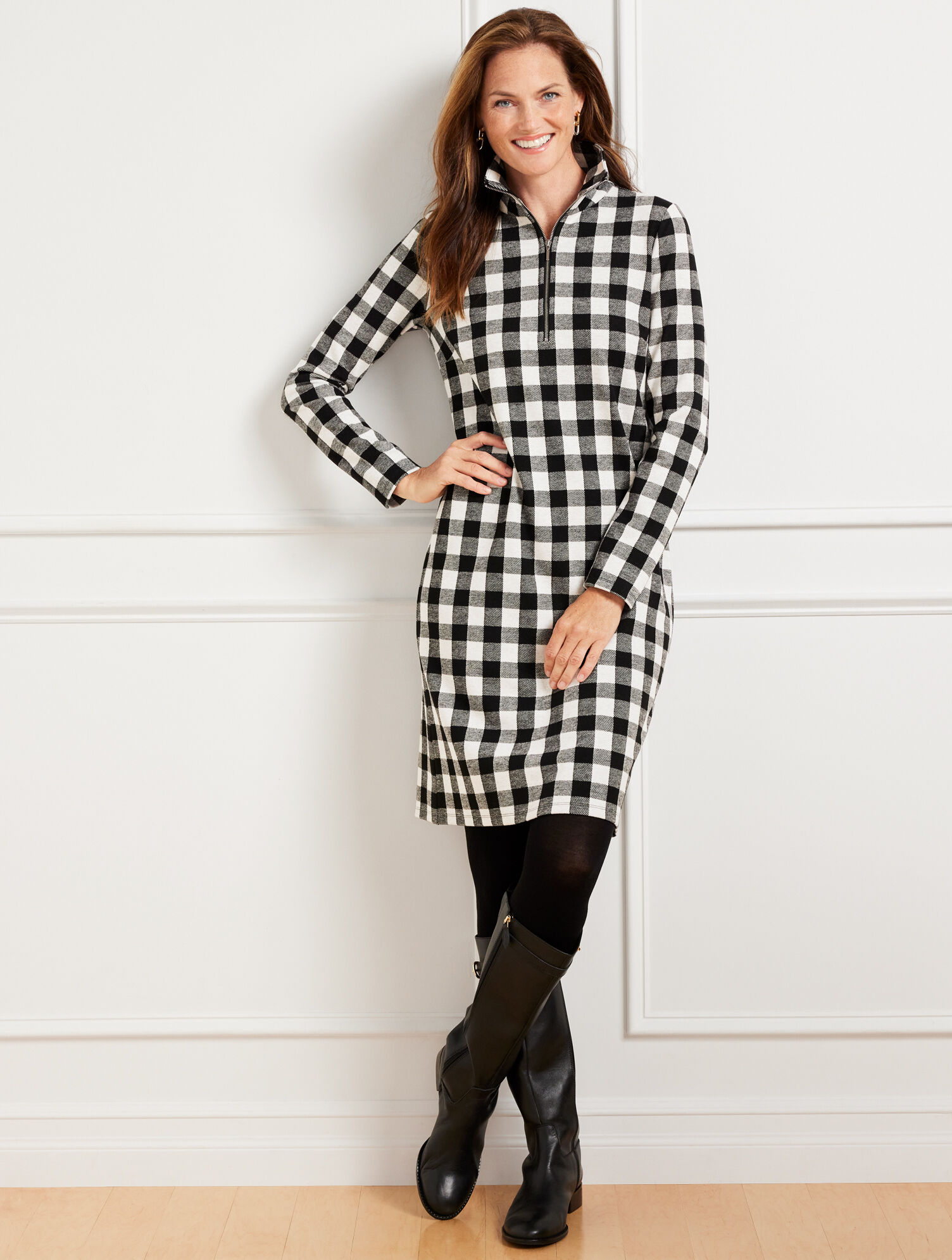 Johnny Collar Knit Dress Buffalo Plaid Talbots