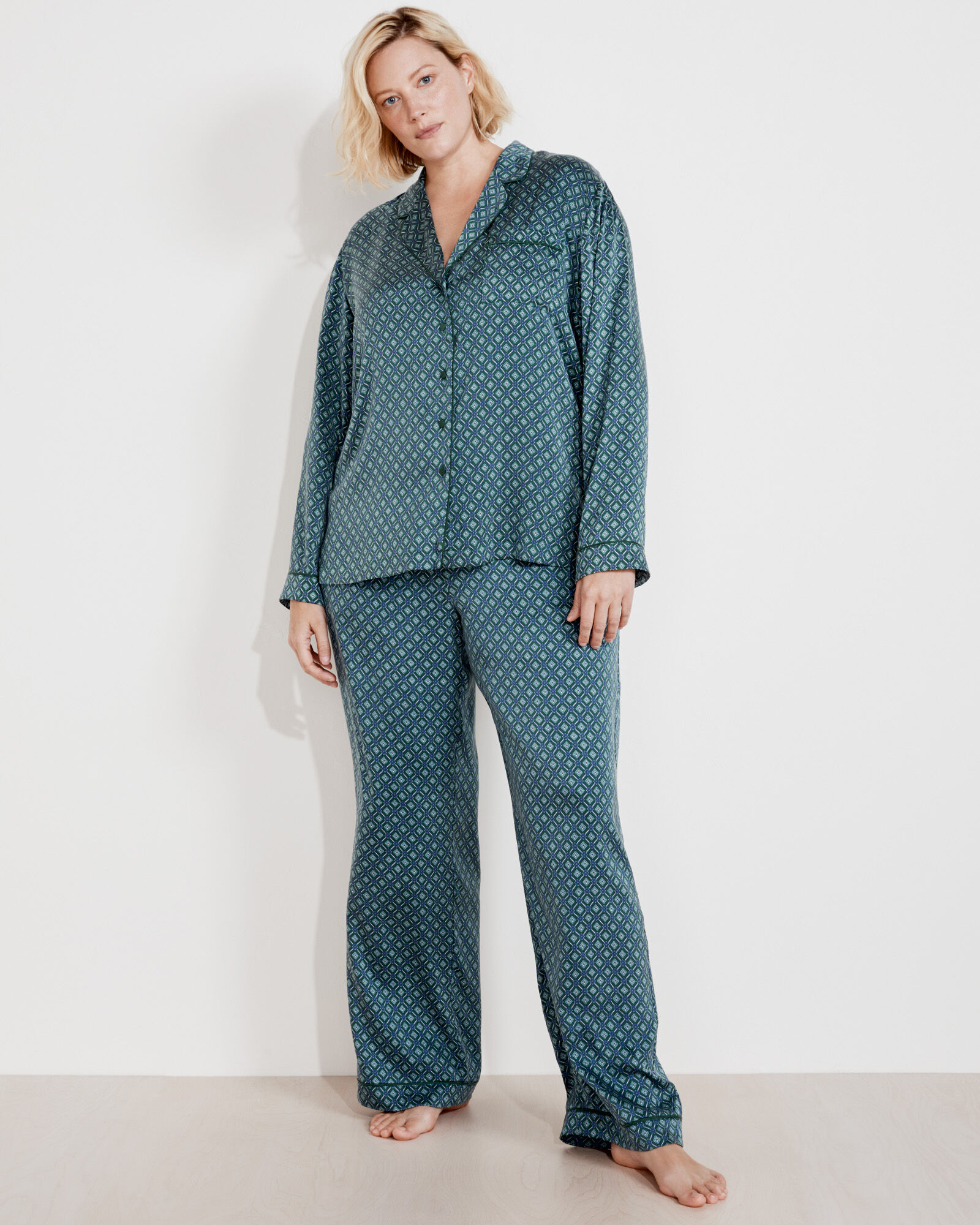 Washable Silk Diamond Foulard Drawstring Pants