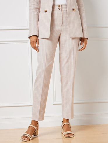 Double Stripe Linen Blend Tapered Ankle Pants